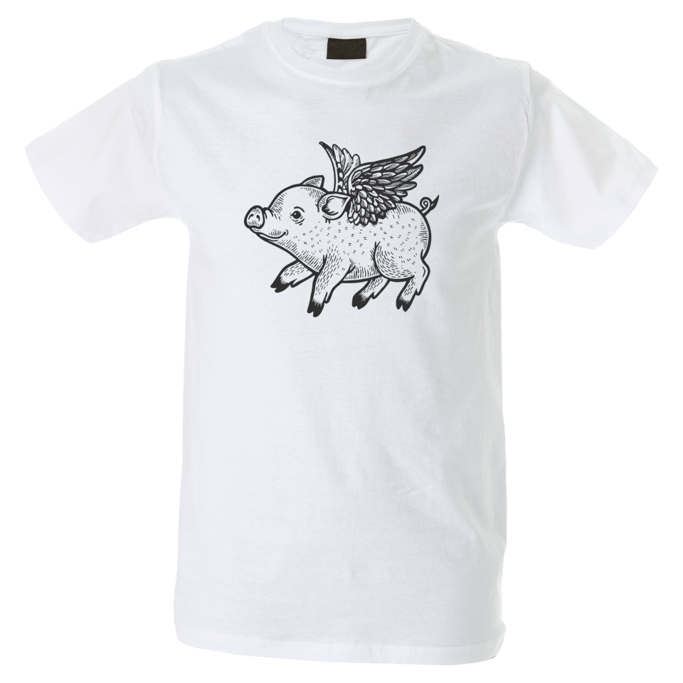 Camiseta hombre cerdito volador