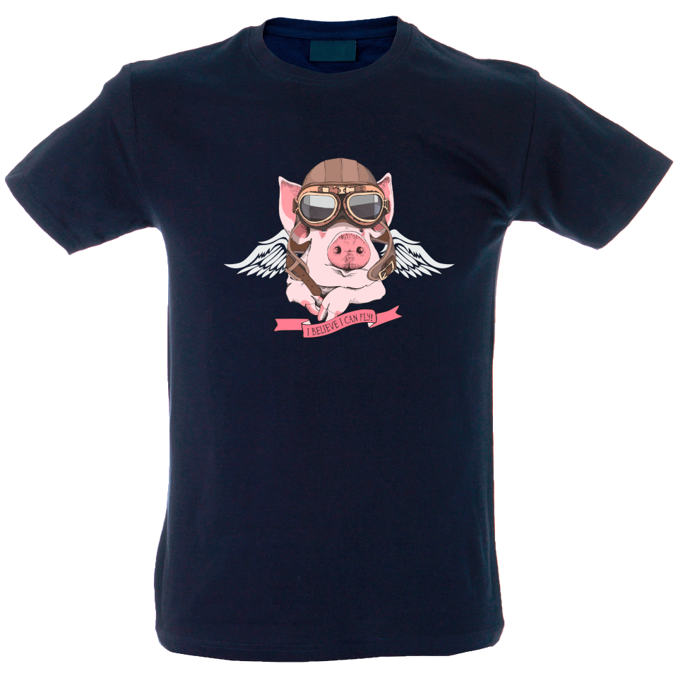 Camiseta hombre cerdito aviador