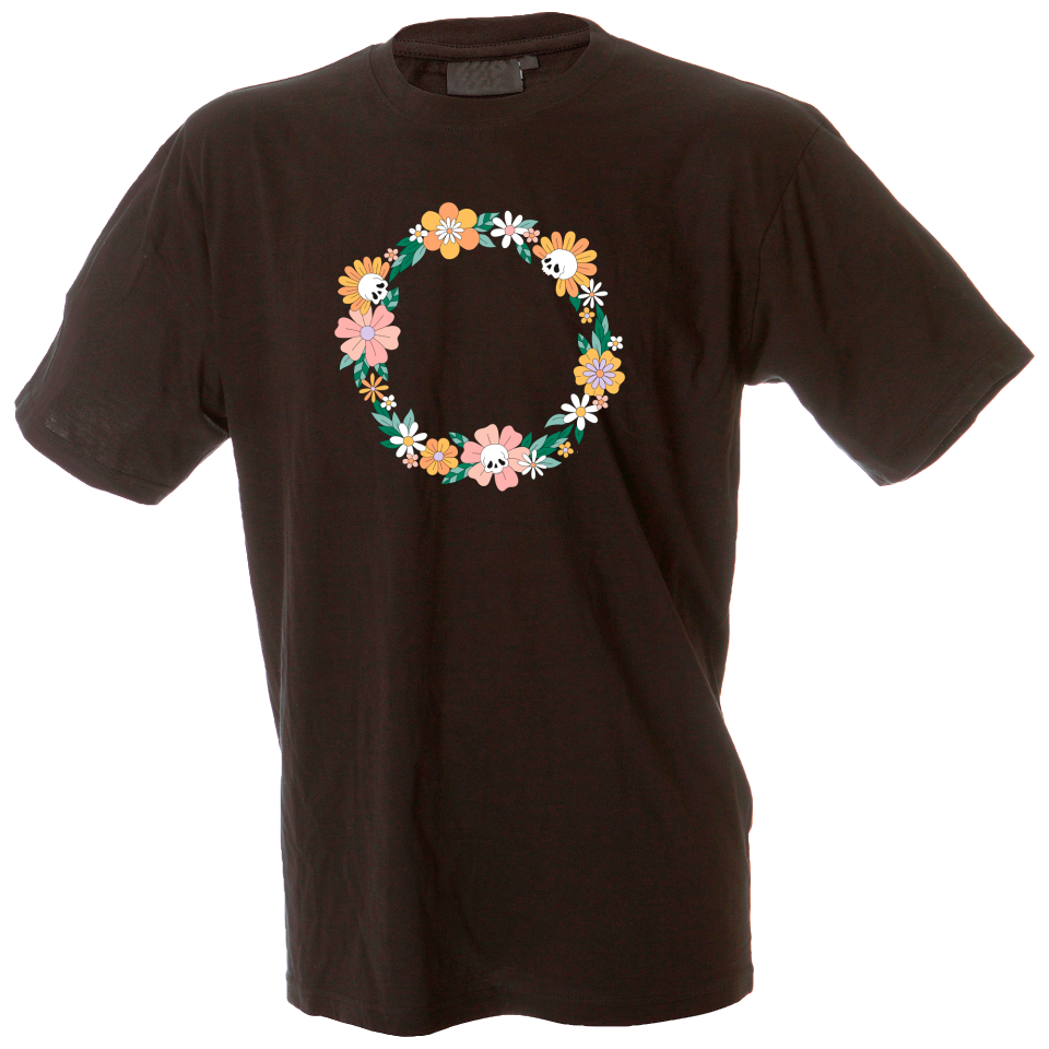 Camiseta hombre guirnalda calavera flores