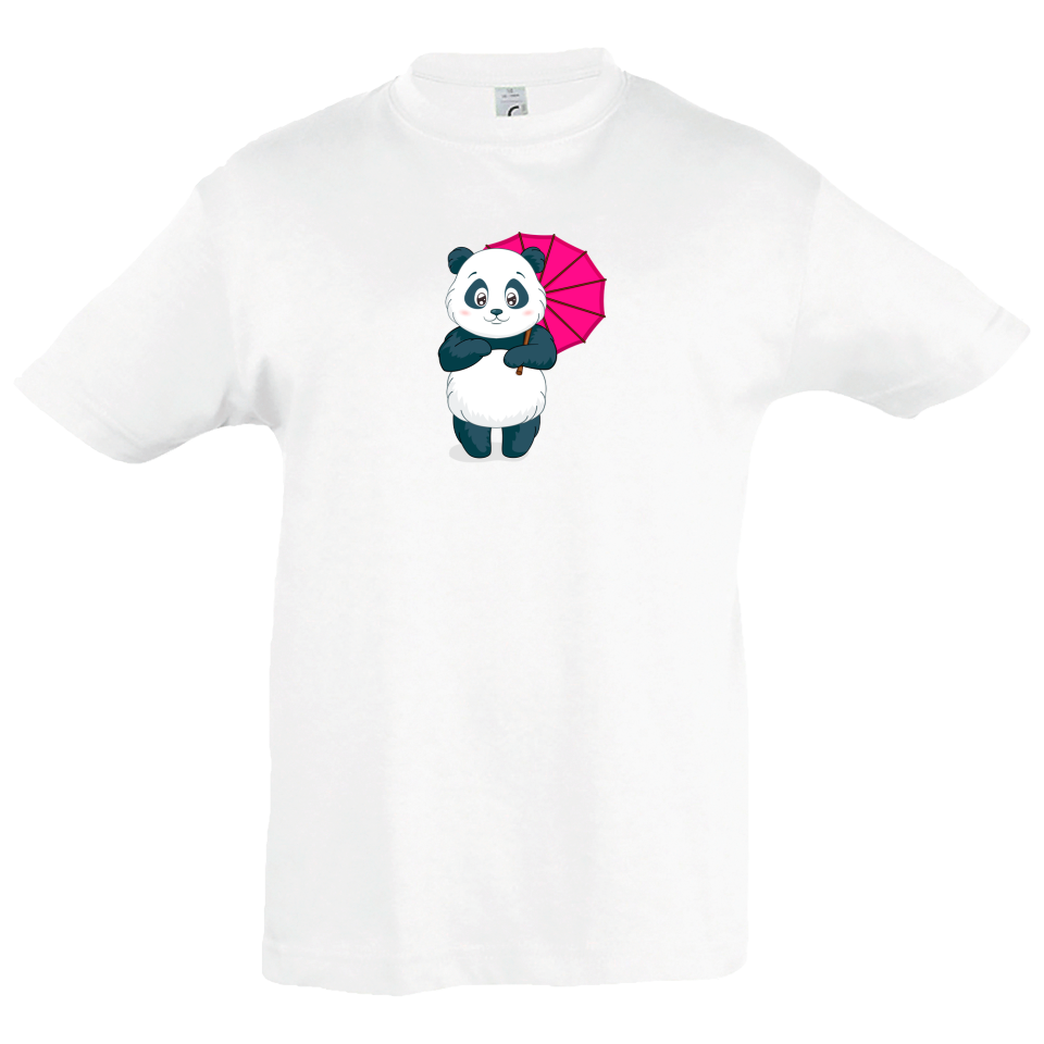 Camiseta infantil panda con paraguas