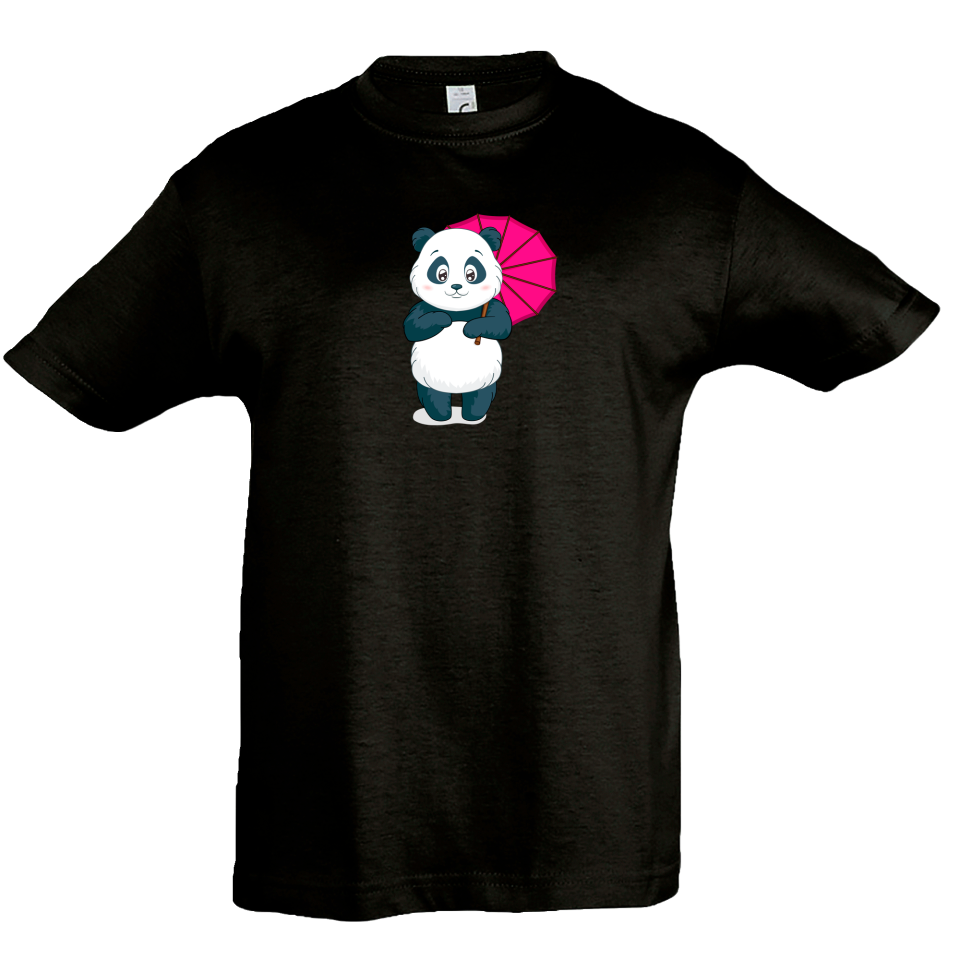 Camiseta infantil panda con paraguas