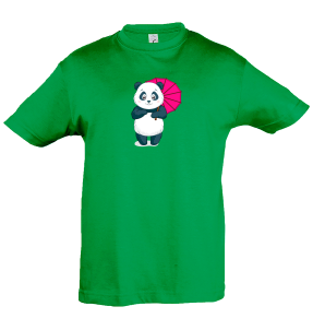Camiseta infantil panda con paraguas