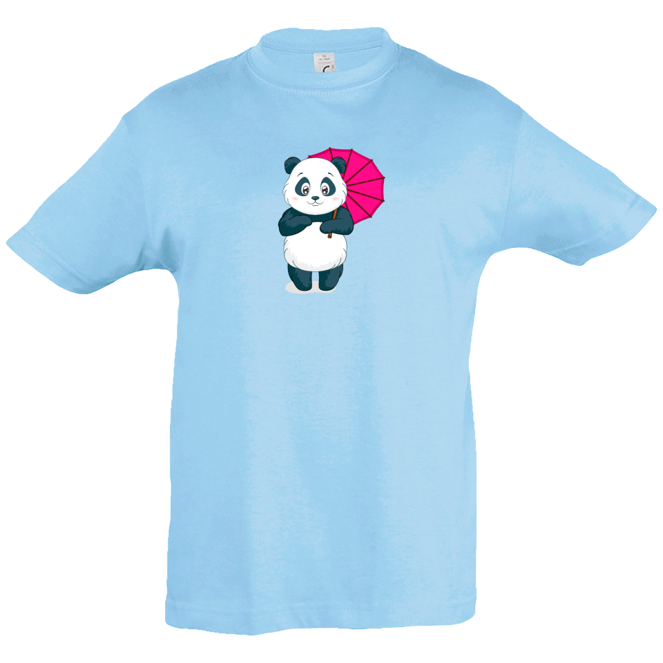 Camiseta infantil panda con paraguas