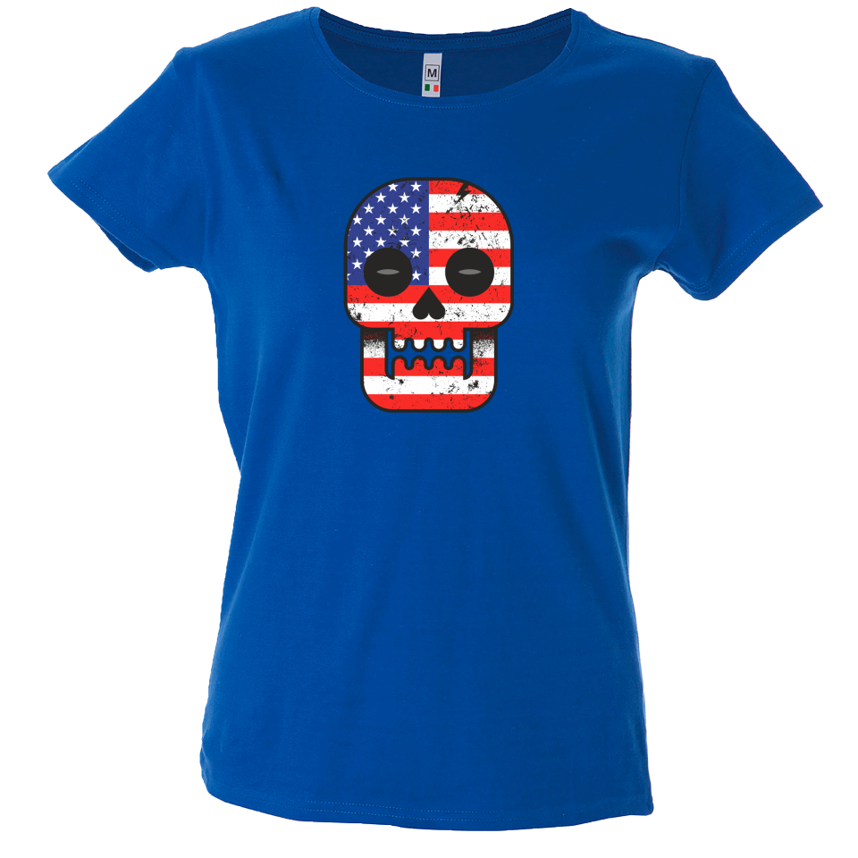Camiseta mujer calavera banderas USA