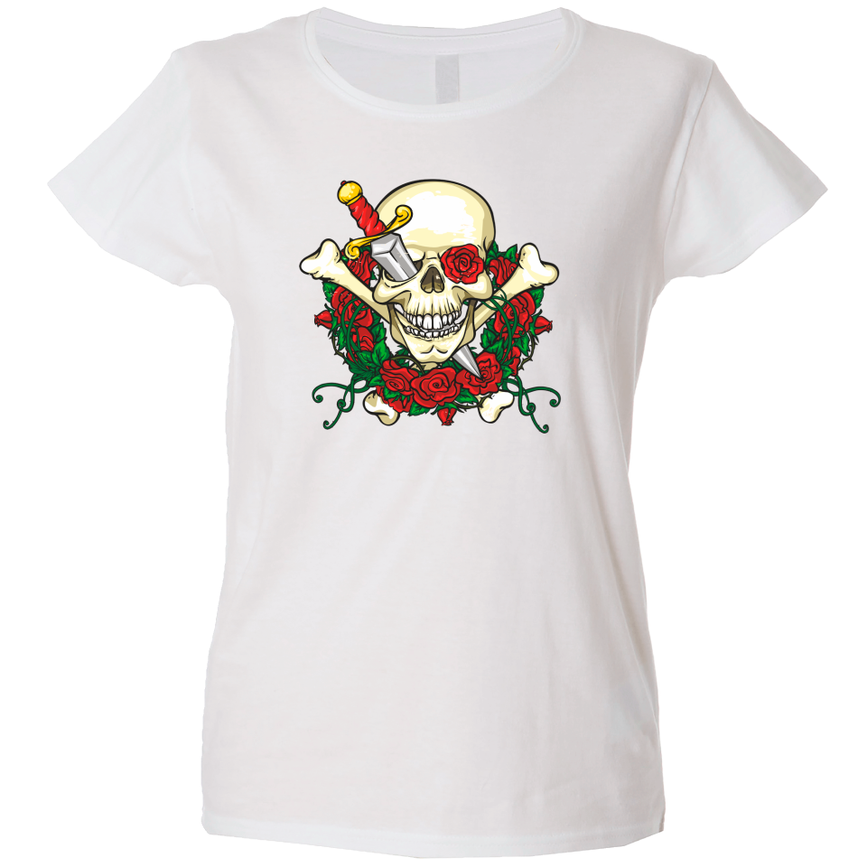 Camiseta mujer calavera corona rosas