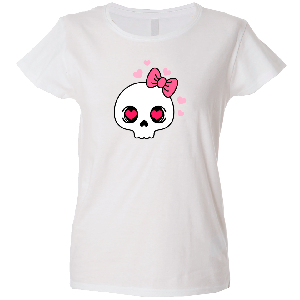 Camiseta mujer calavera lazo rosa