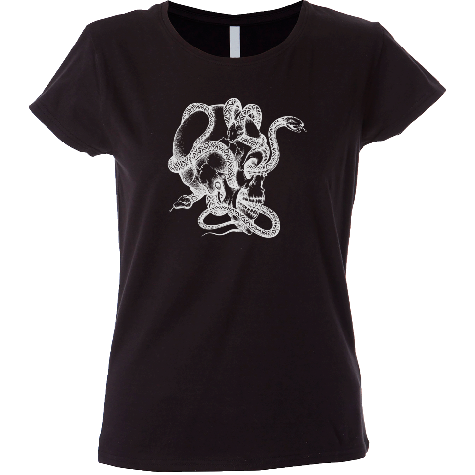 Camiseta mujer calavera tres serpientes