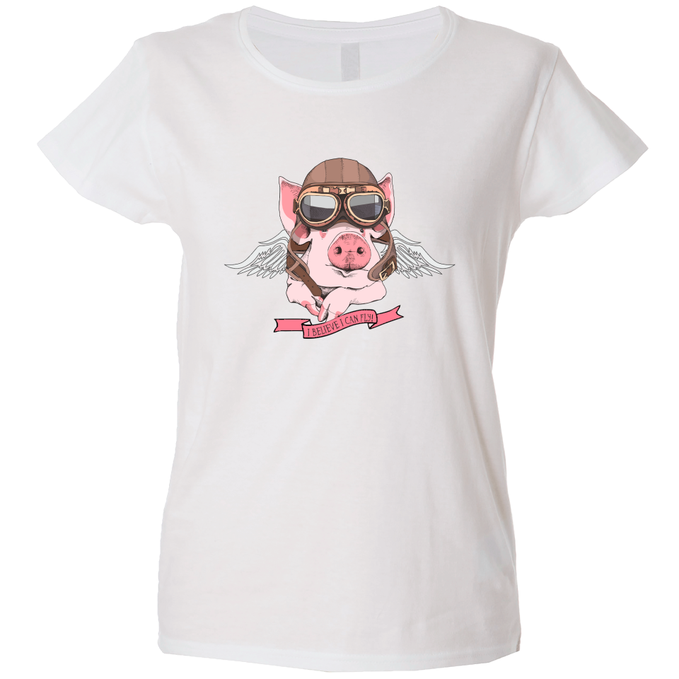 Camiseta  mujer cerdito aviador