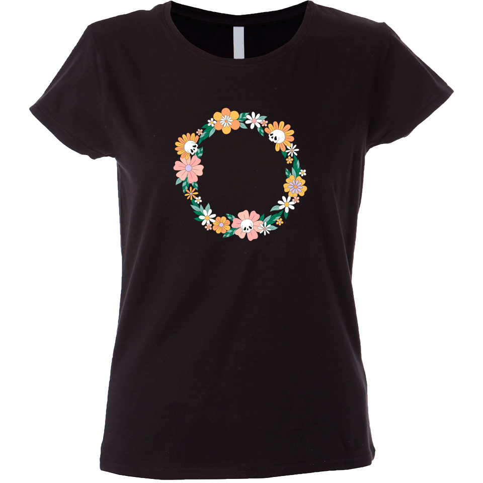 Camiseta mujer guirnalda calavera flores