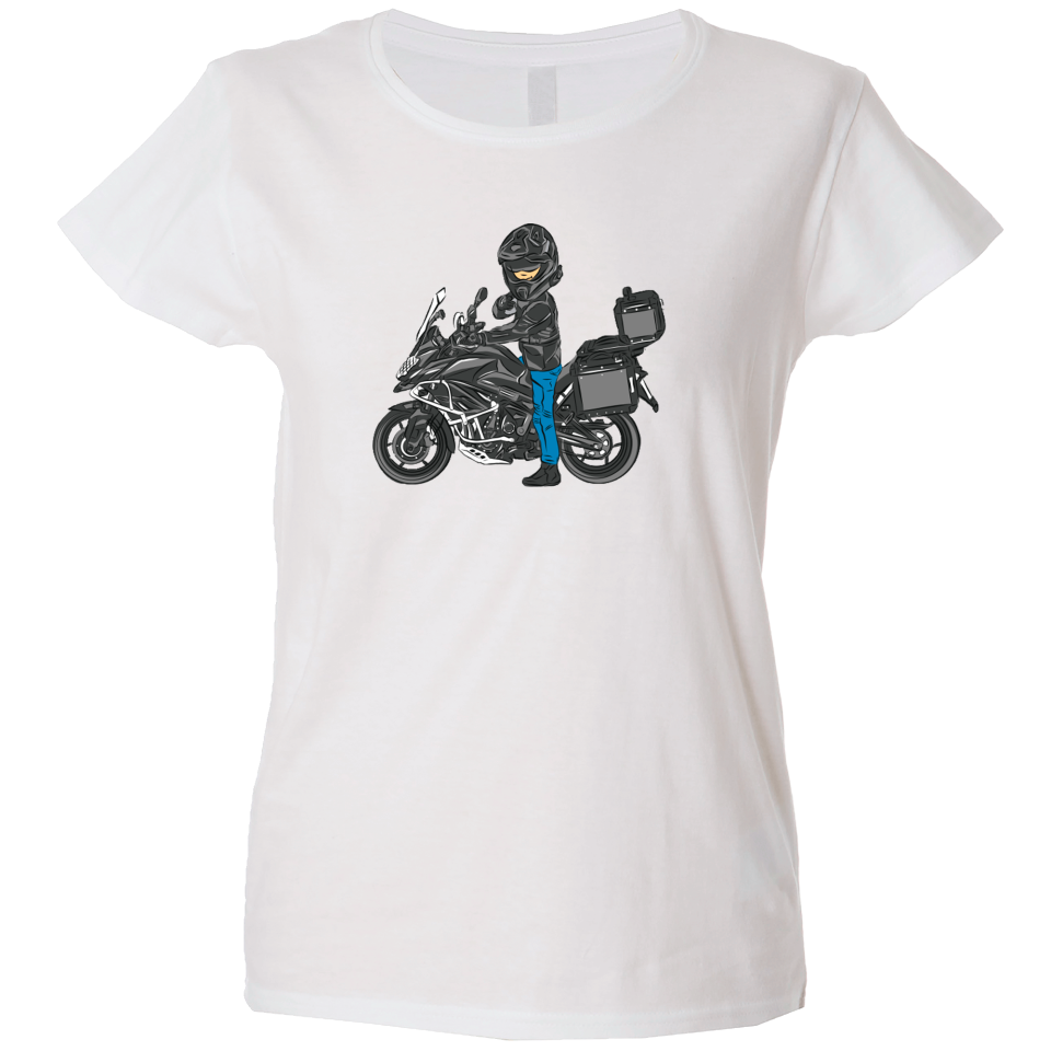 Camiseta mujer motero posando