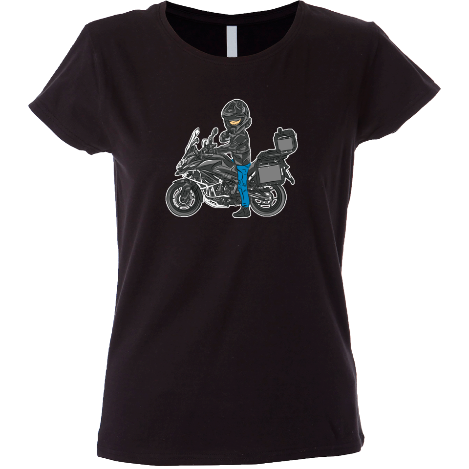 Camiseta mujer motero posando