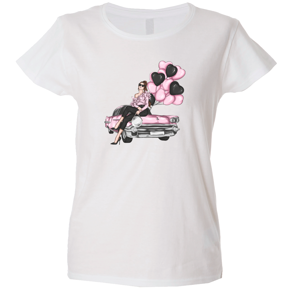 Camiseta mujer mujer coche rosa