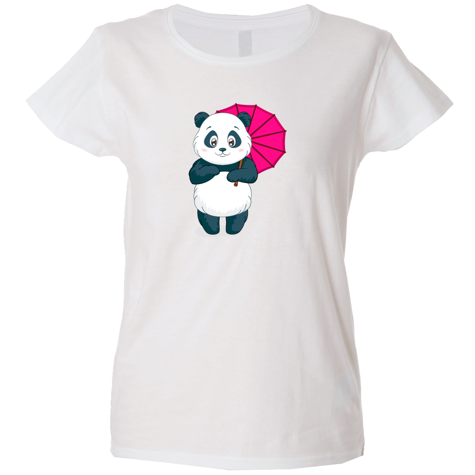 Camiseta mujer panda con paraguas