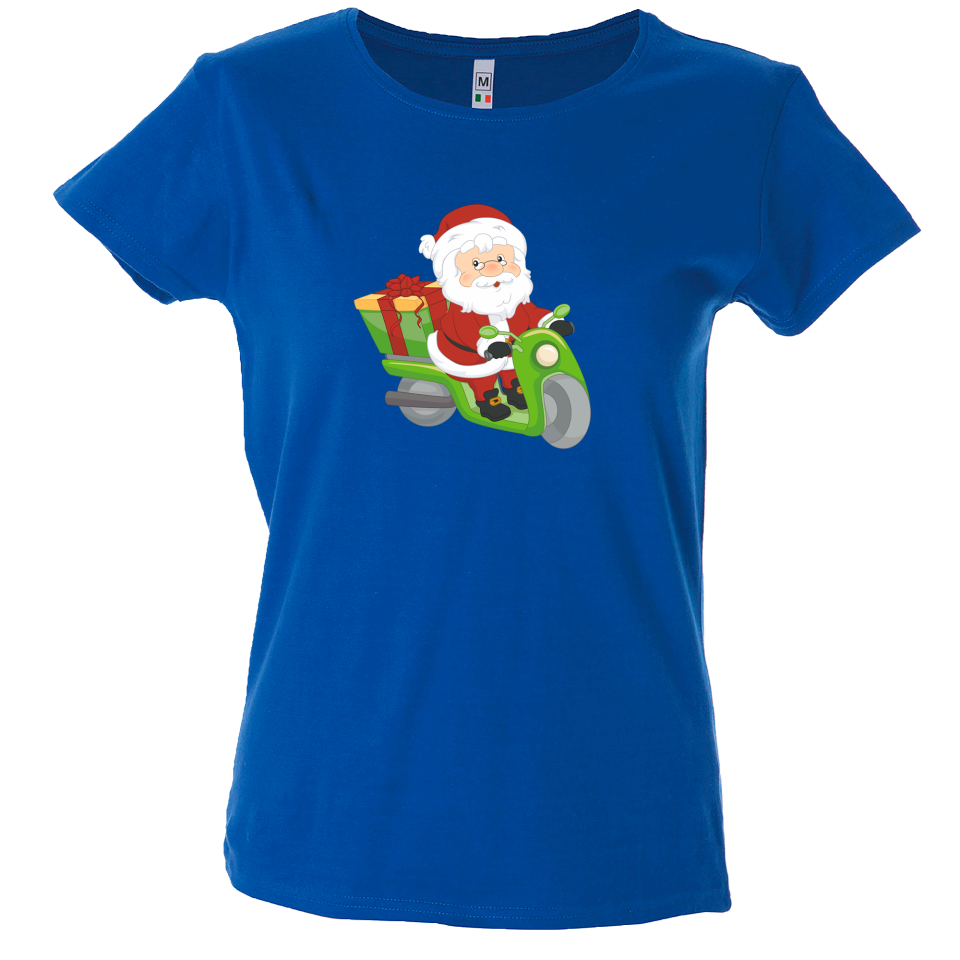 Camiseta mujer papa Noel en moto