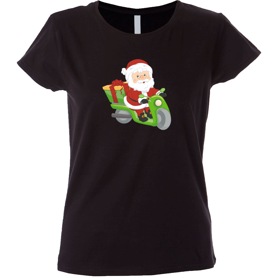 Camiseta mujer papa Noel en moto