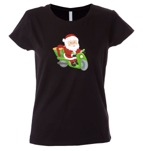Camiseta mujer papa Noel en moto