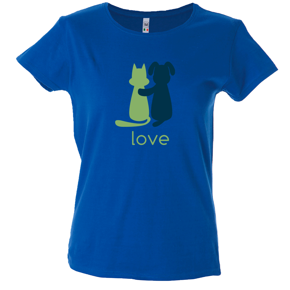 Camiseta mujer perro y gato enamorados
