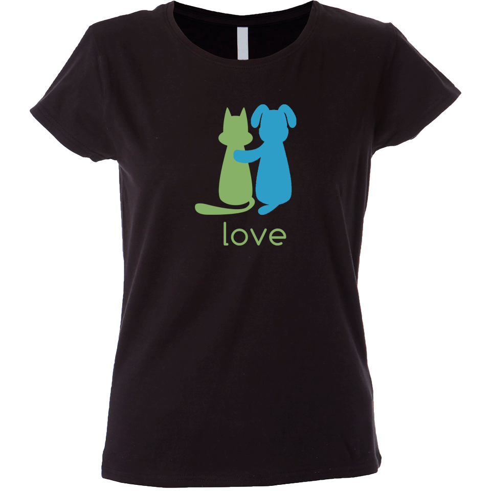 Camiseta mujer perro y gato enamorados