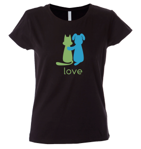 Camiseta mujer perro y gato enamorados