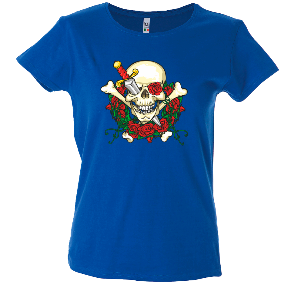 Camiseta mujer calavera corona rosas