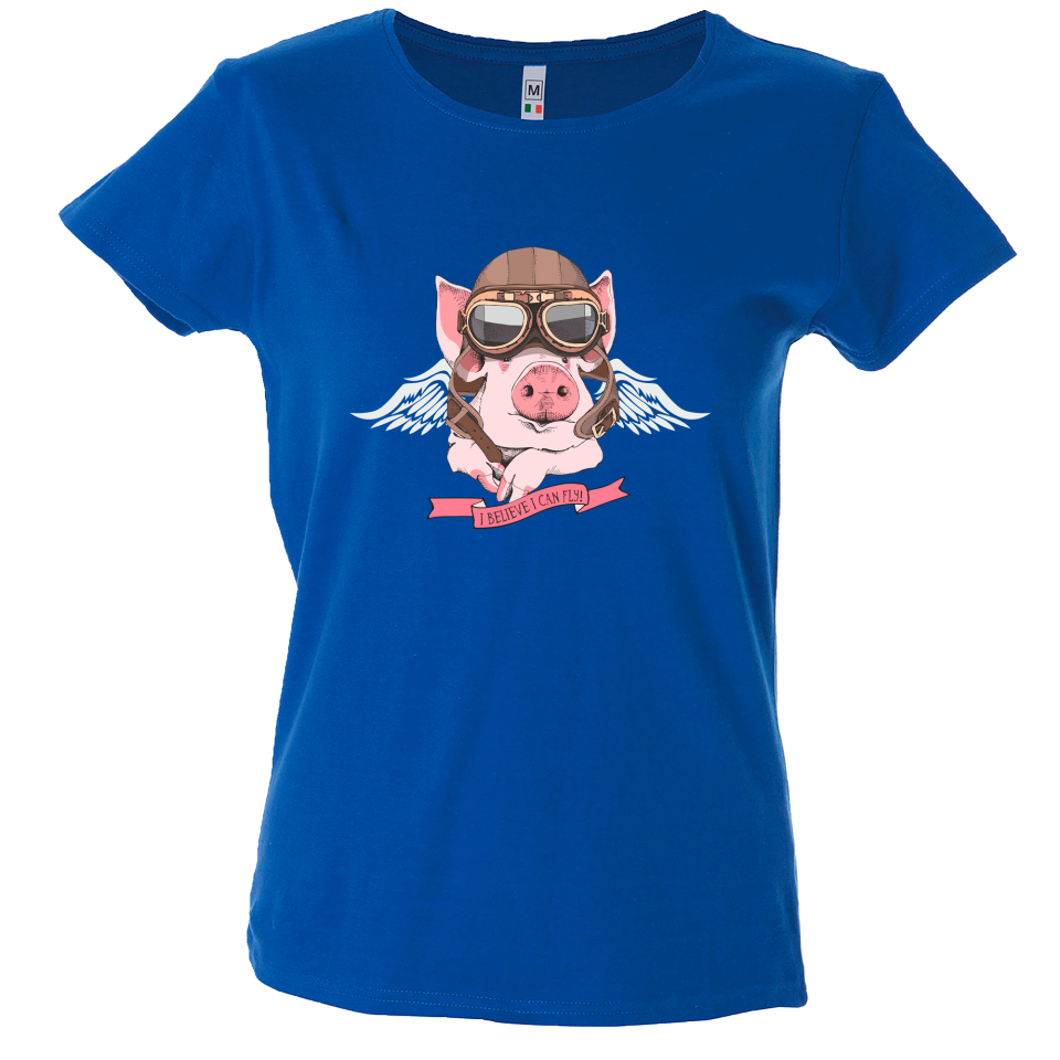 Camiseta  mujer cerdito aviador