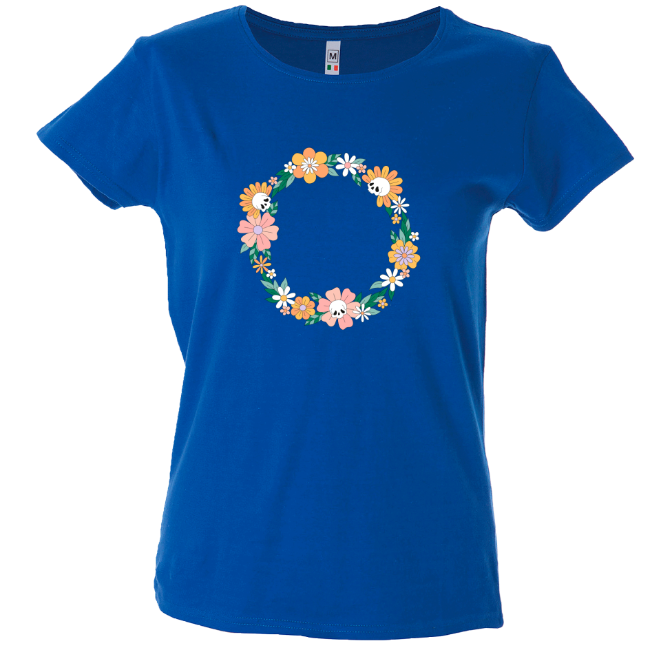 Camiseta mujer guirnalda calavera flores