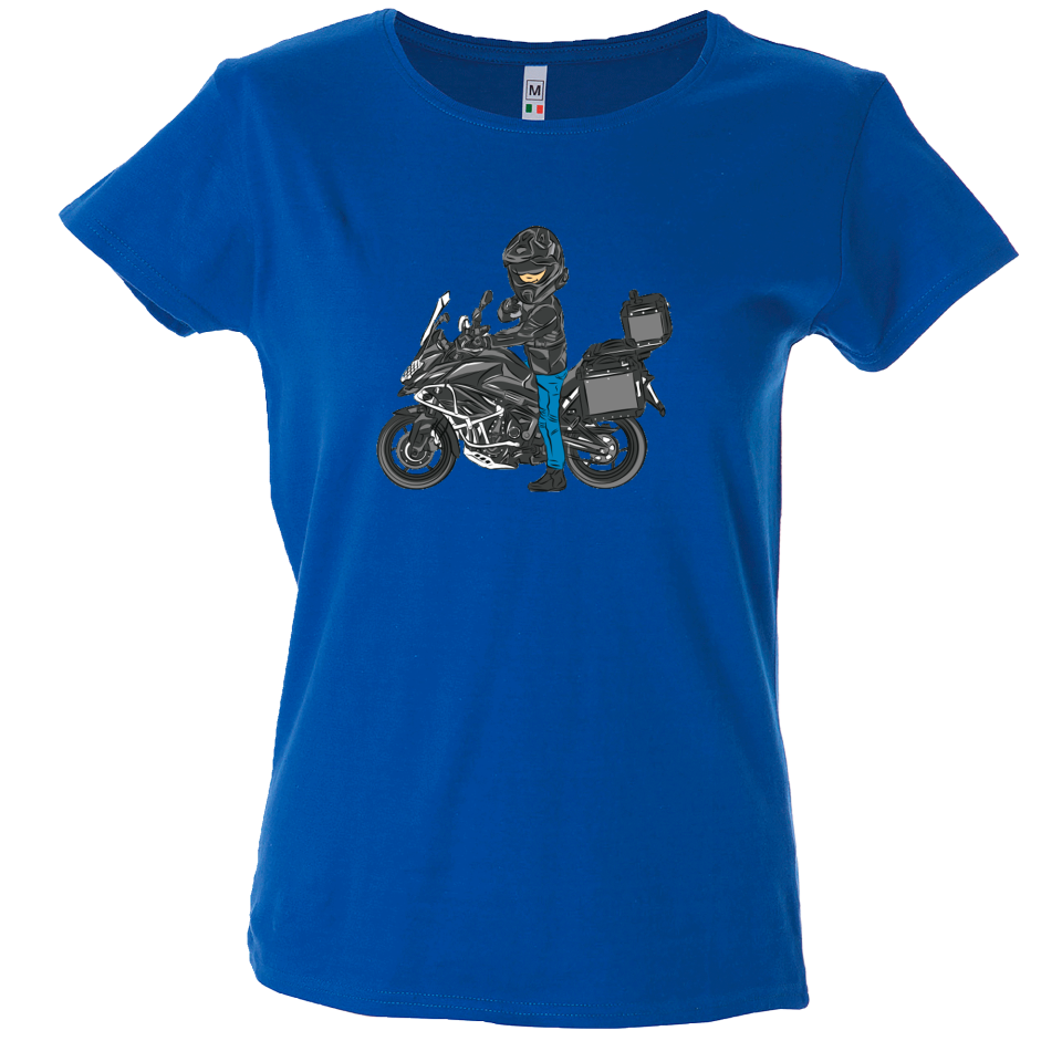 Camiseta mujer motero posando