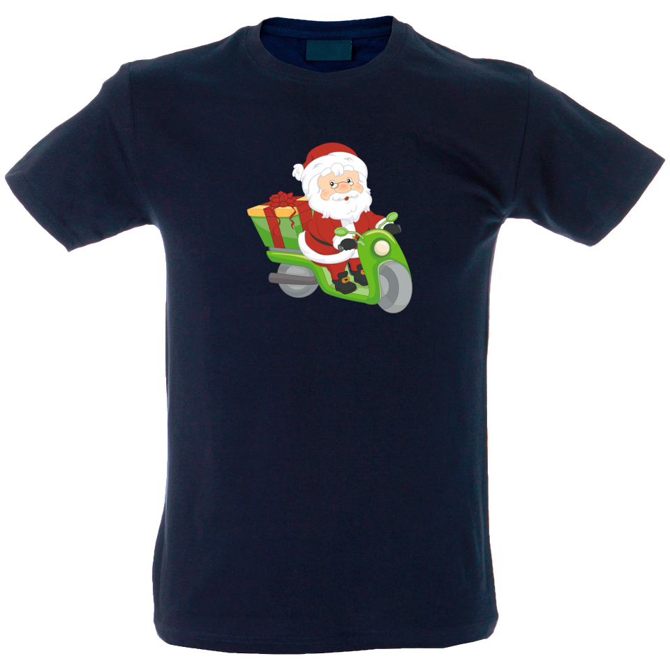 Camiseta hombre papa Noel en moto