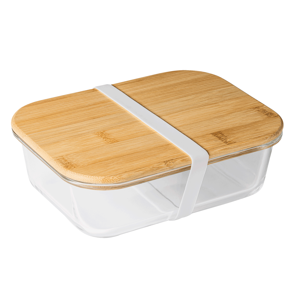 Fiambrera de cristal con tapa de bambú personalizada