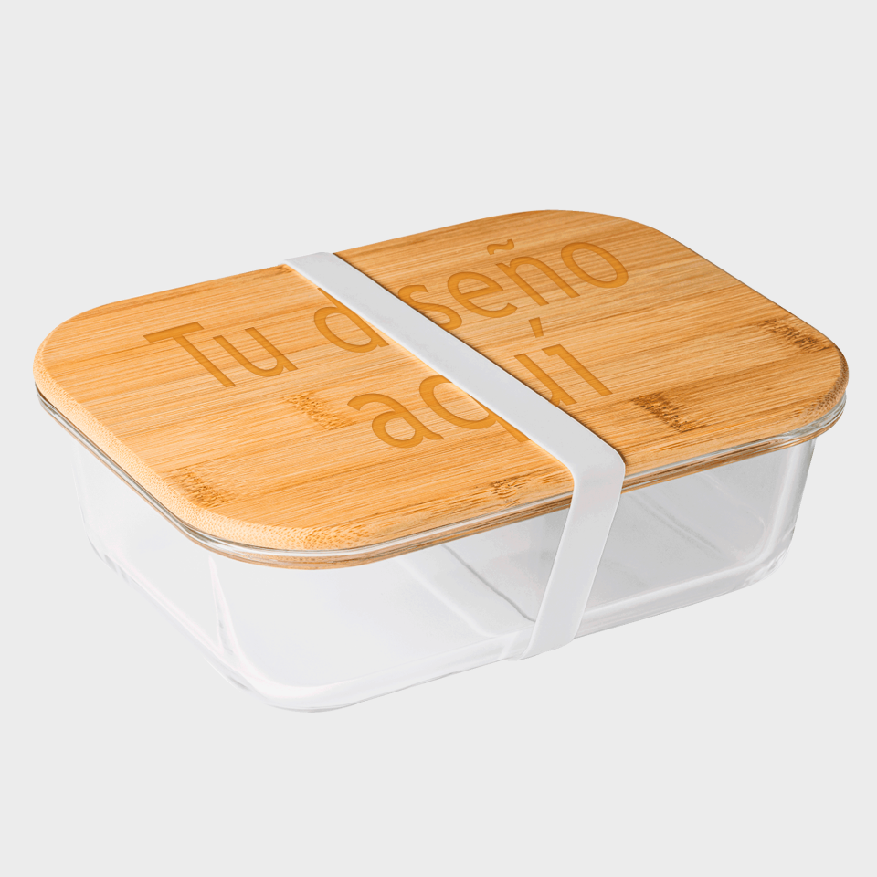 Fiambrera de cristal con tapa de bambú personalizada