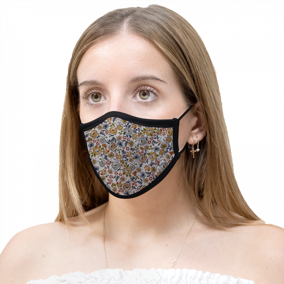 Mascarilla algodón orgánico reversible mediana ditsy flower grey y zebra black homologada con protección +90%