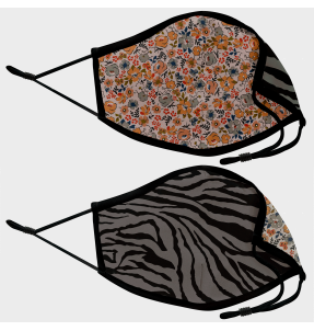 Mascarilla algodón orgánico reversible mediana ditsy flower grey y zebra black homologada con protección +90%