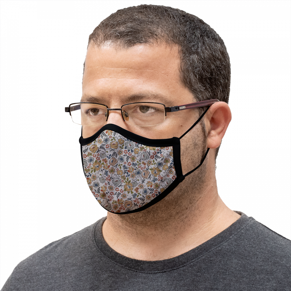 Mascarilla algodón orgánico reversible grande ditsy flower grey y zebra black homologada con protección +90%