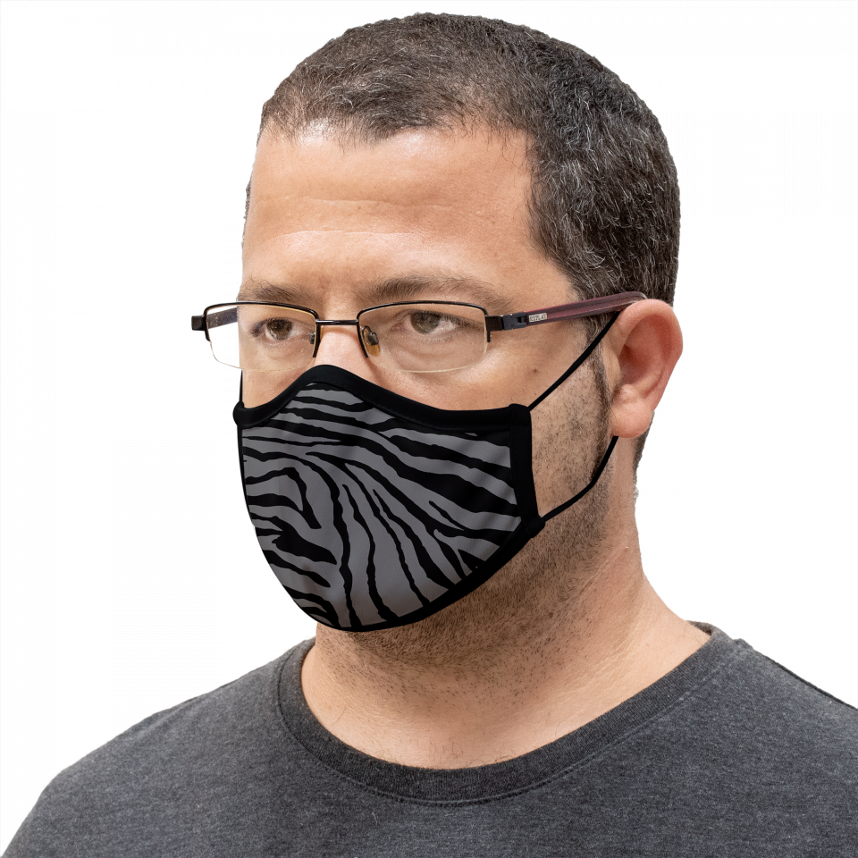 Mascarilla algodón orgánico reversible grande ditsy flower grey y zebra black homologada con protección +90%