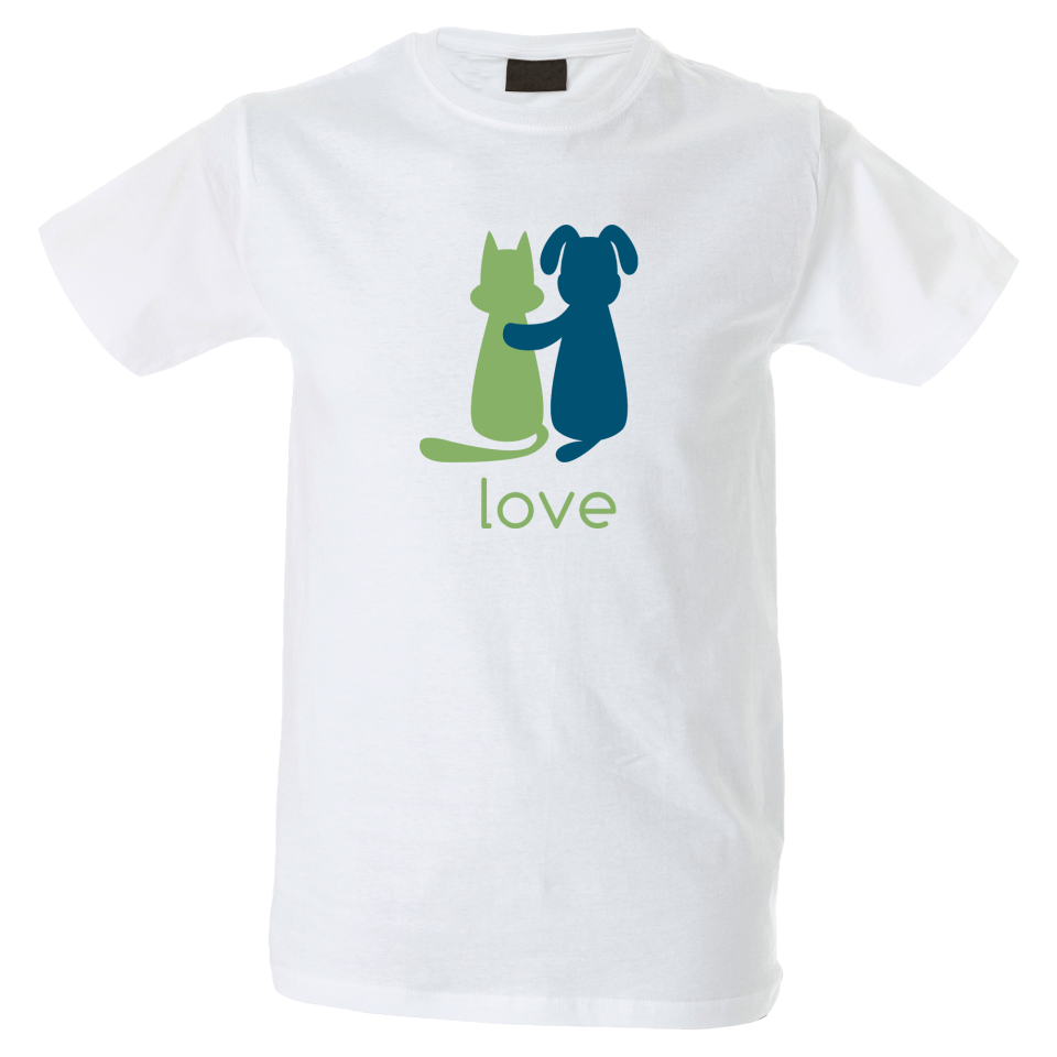 Camiseta hombre perro y gato enamorados
