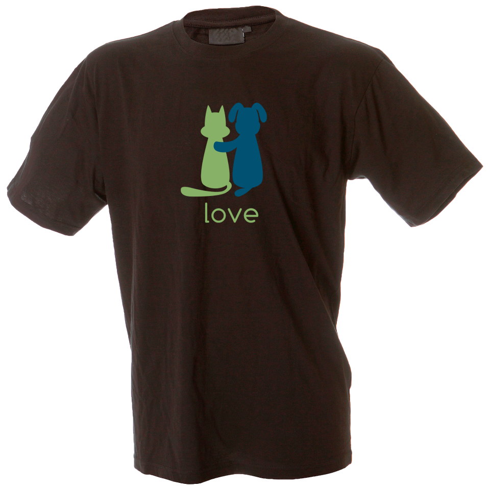 Camiseta hombre perro y gato enamorados