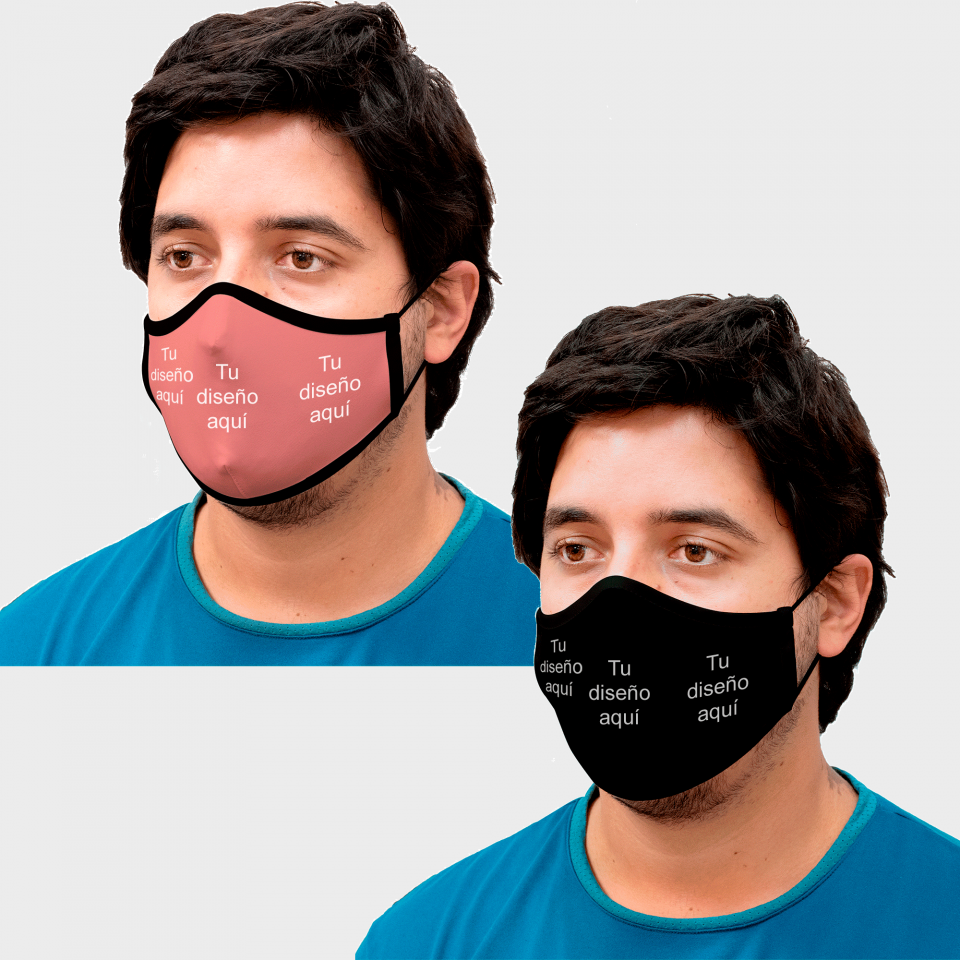 Mascarilla algodón orgánico reversible súper grande mahogany y negra homologada con protección +90% personalizada