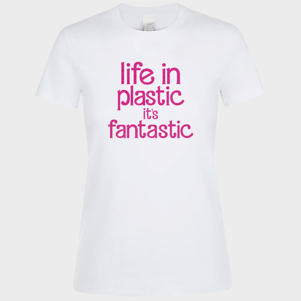Camiseta algodón mujer Life In Plastic It's Fantastic personalizada Vinilo Eco Flock