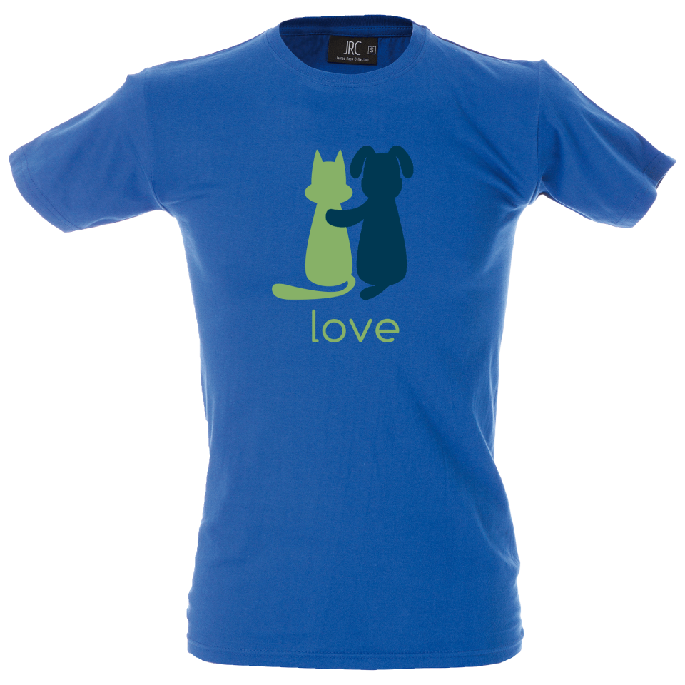Camiseta hombre perro y gato enamorados