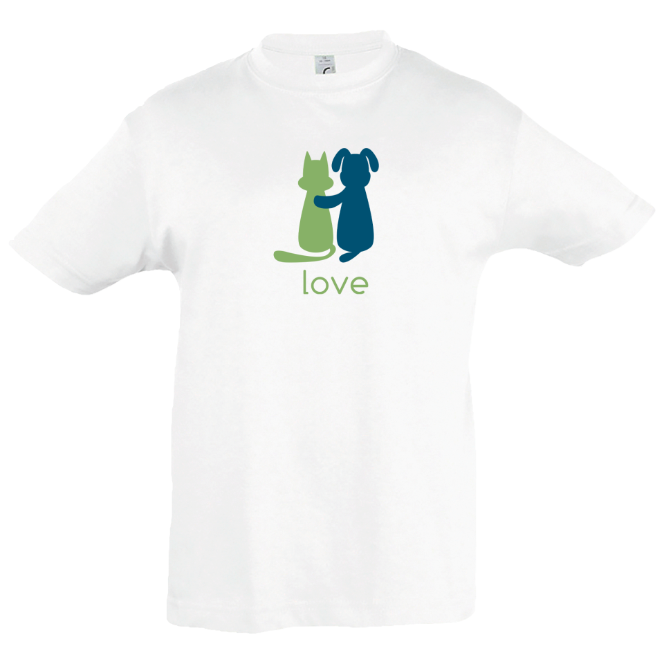 Camiseta infantil perro y gato enamorados