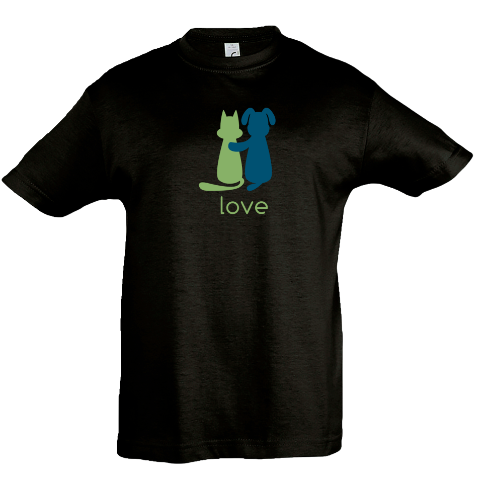 Camiseta infantil perro y gato enamorados