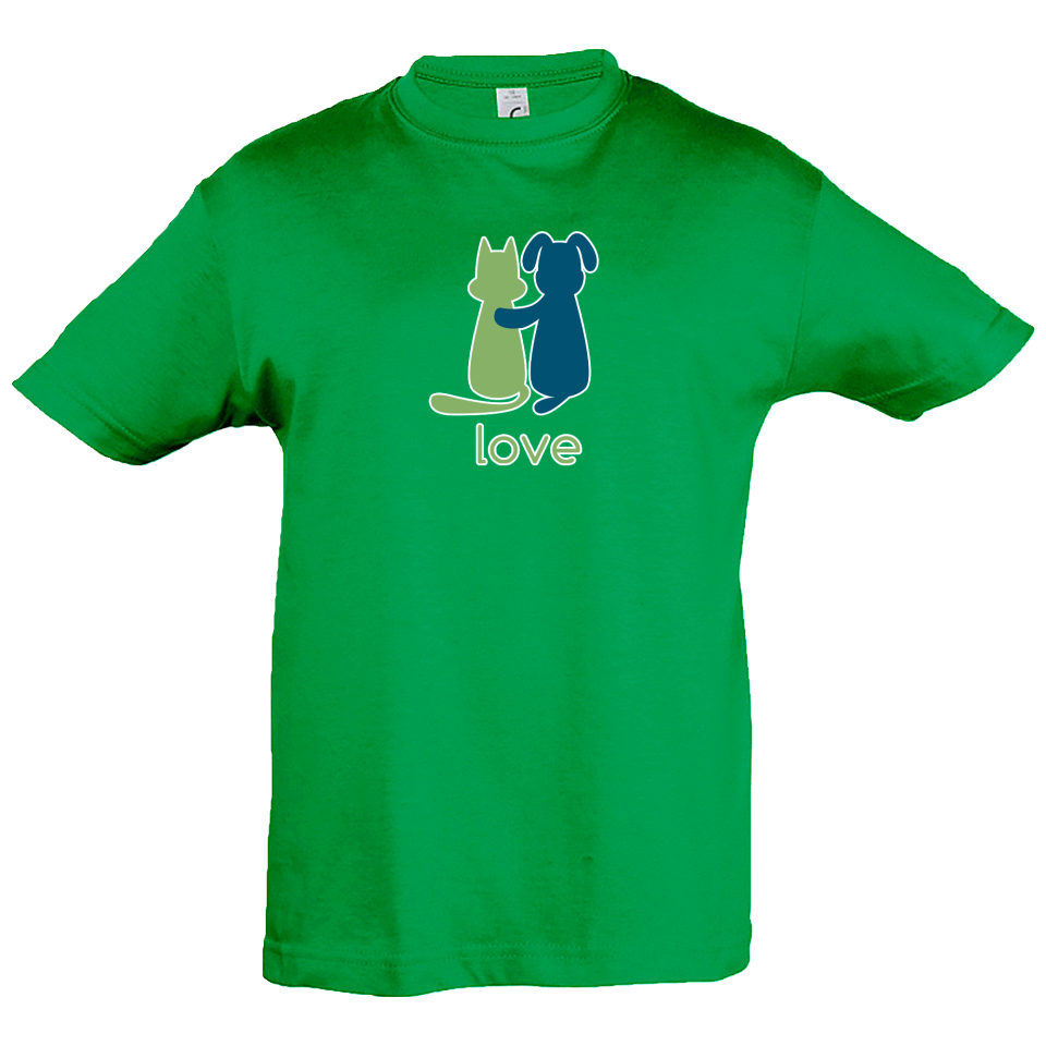 Camiseta infantil perro y gato enamorados