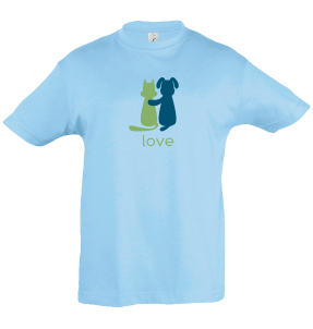 Camiseta infantil perro y gato enamorados