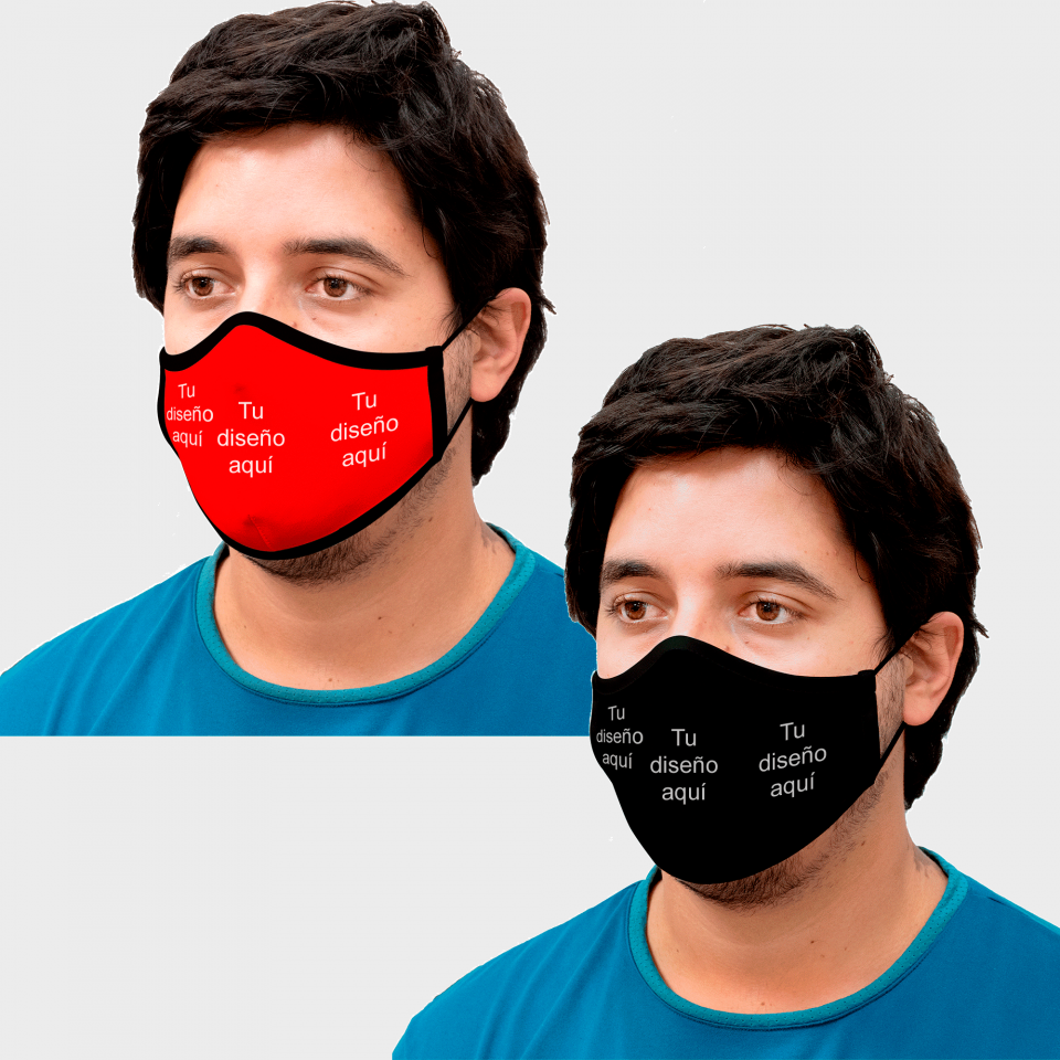 Mascarilla algodón orgánico reversible súper grande rojo y negra homologada con protección +90% personalizada