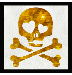 Parche cuadrado calavera con ojos de corazón