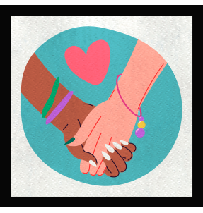 Parche cuadrado dibujo de manos agarradas