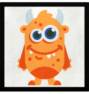 Parche cuadrado monstruo naranja con sonrisa