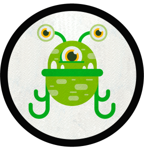 Parche redondo monstruo verde con 3 ojos