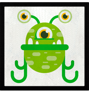 Parche cuadrado monstruo verde con 3 ojos