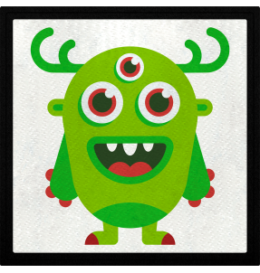 Parche cuadrado monstruo verde con cuernos